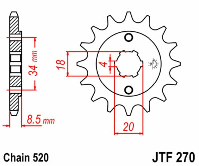 EK kettingkit 520 H 14/31 – 104 schakels, JT stalen achtertandwiel