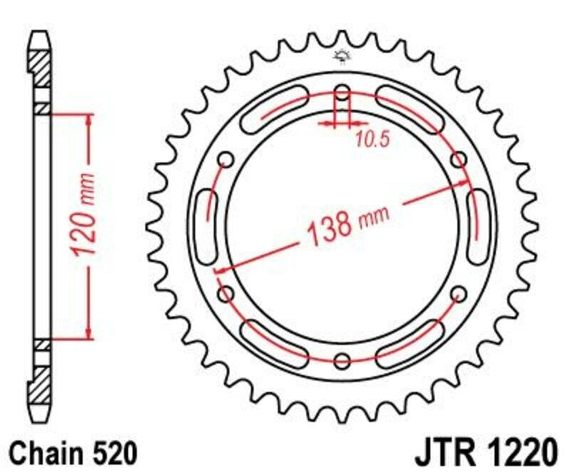 EK kettingkit 520 H 14/38 – 108 schakels, JT stalen achtertandwiel