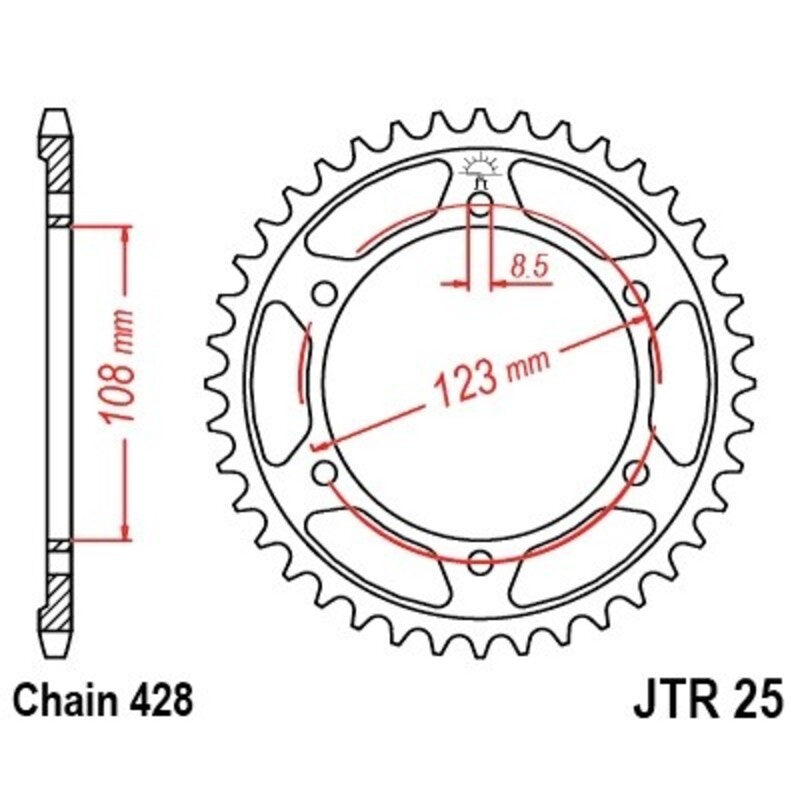 EK kettingkit 428 ZVX 13/60 – 136 schakels, JT stalen achtertandwiel