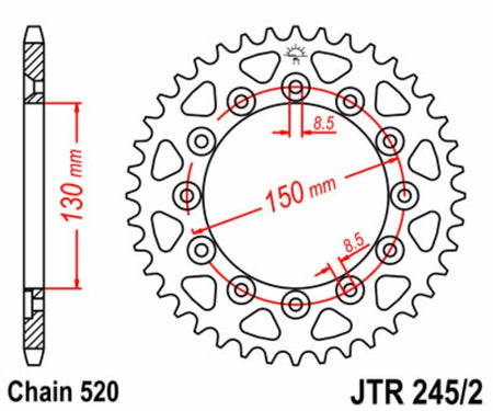 EK kettingkit 520 SRX2 15/43 – 100 schakels, JT stalen achtertandwiel