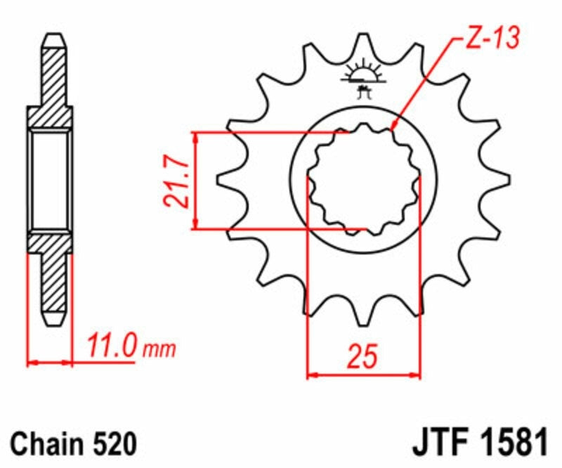 EK kettingkit 520 ZVX3 16/45 – 114 schakels, JT stalen achtertandwiel