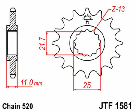 EK kettingkit 520 ZVX3 16/45 – 114 schakels, JT stalen achtertandwiel