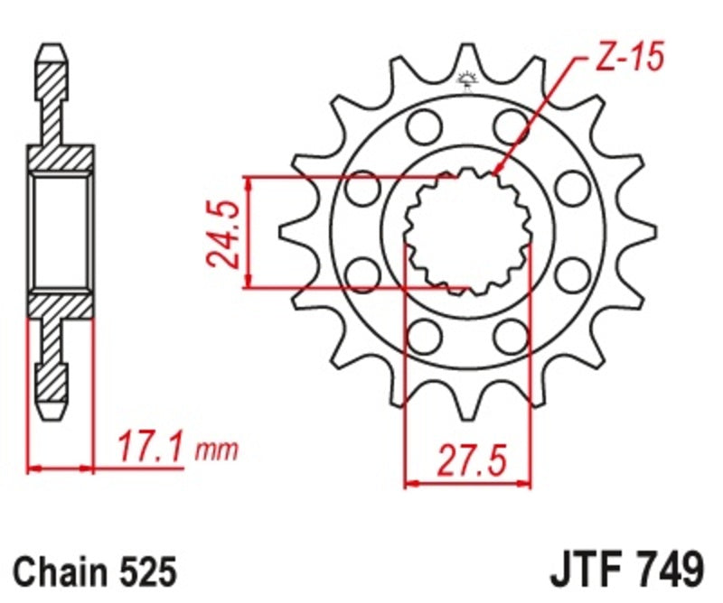 EK kettingkit 525 ZVX3 16/41 – 114 schakels, JT stalen achtertandwiel – art. 3069965