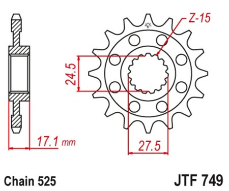 EK kettingkit 525 ZVX3 16/41 – 114 schakels, JT stalen achtertandwiel – art. 3069965