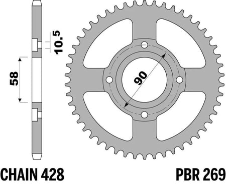 EK kettingkit 428 DEH 14/43 – 120 schakels, PBR stalen achtertandwiel