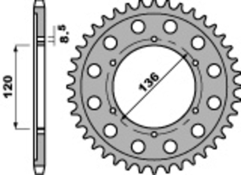 EK kettingkit 428 DEH 15/57 – 136 schakels, PBR stalen achtertandwiel