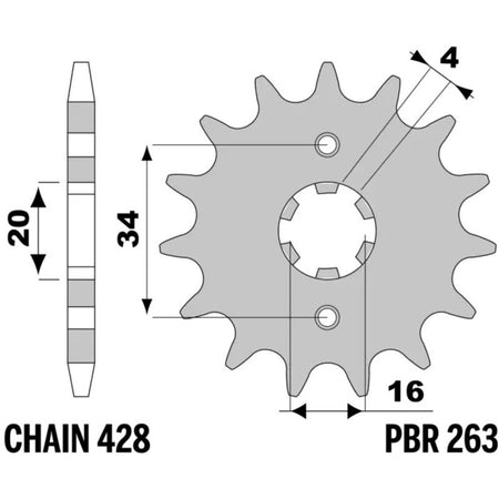 EK kettingkit 428 DEH 13/49 – 120 schakels, PBR stalen achtertandwiel