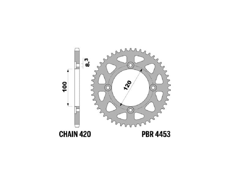 EK kettingkit 420 SR 11/51 – 132 schakels, PBR aluminium achtertandwiel – art. 3070317