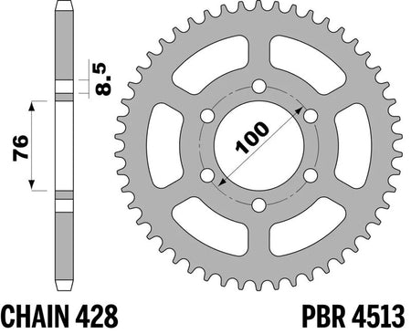EK kettingkit 428 ZVX 14/52 – 130 schakels, PBR stalen achtertandwiel – art. 3070333