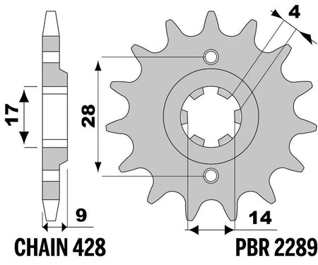 EK kettingkit 428 DEH 13/60 – 146 schakels, PBR stalen achtertandwiel