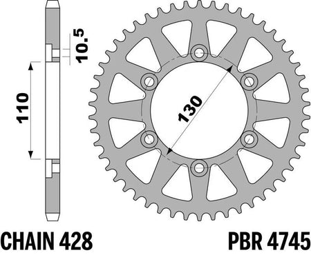 EK kettingkit 428 DEH 16/56 – 132 schakels, PBR stalen achtertandwiel