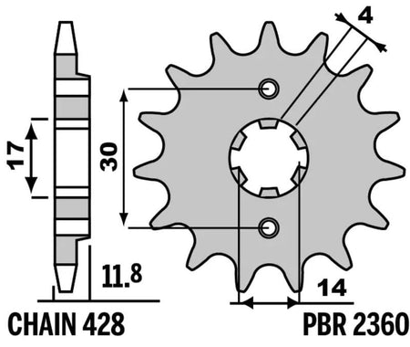 EK kettingkit 428 DEH 15/37 – 124 schakels, PBR stalen achtertandwiel – art. 3070422