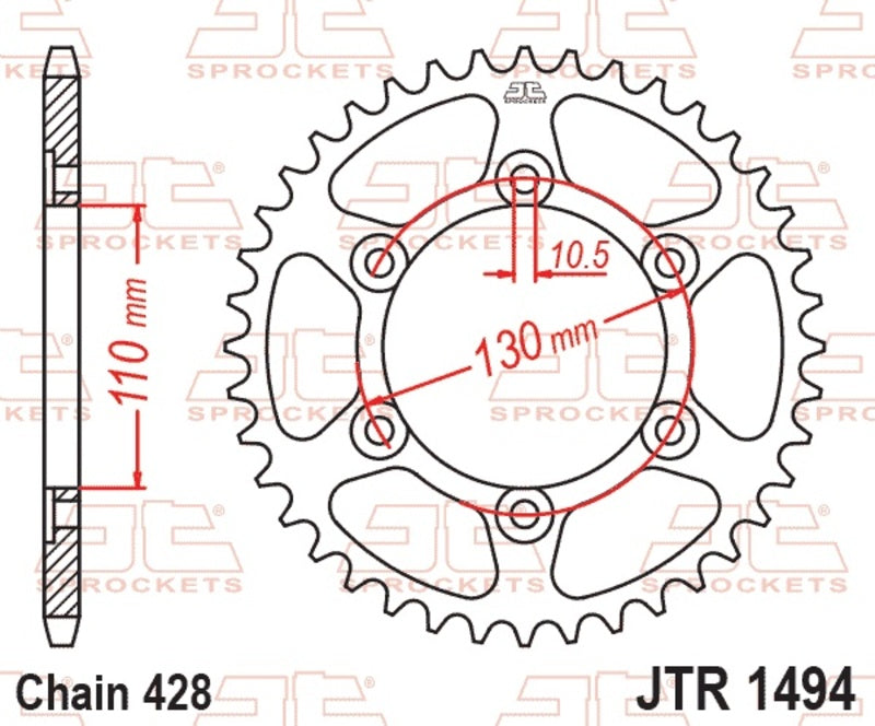 EK kettingkit 428 SROZ 16/56 – 134 schakels, JT stalen achtertandwiel