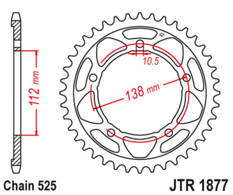 EK kettingkit 525 16/45 – 120 schakels, JT stalen achtertandwiel