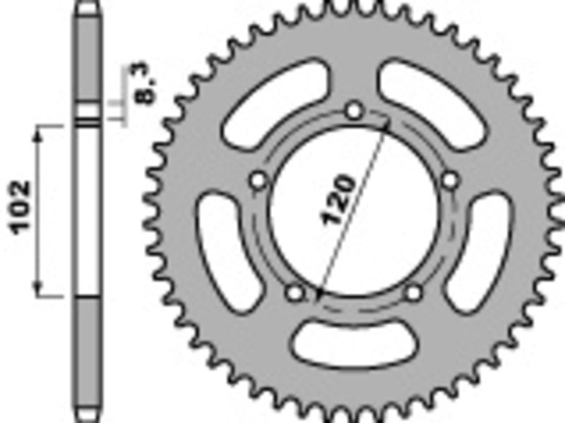 EK kettingkit 420 SR 12/47 – 124 schakels, PBR stalen achtertandwiel