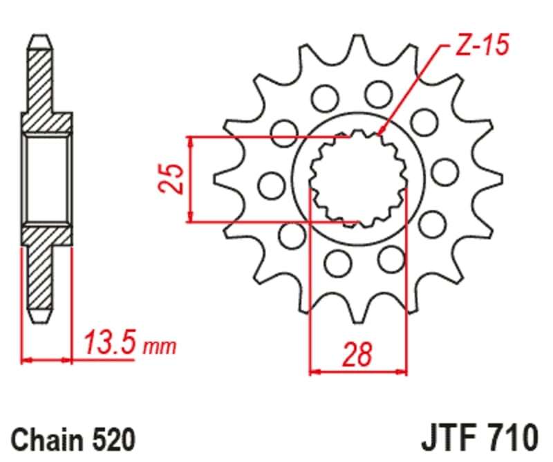 EK kettingkit 520 ZVX3 17/43 – 110 schakels, JT stalen achtertandwiel