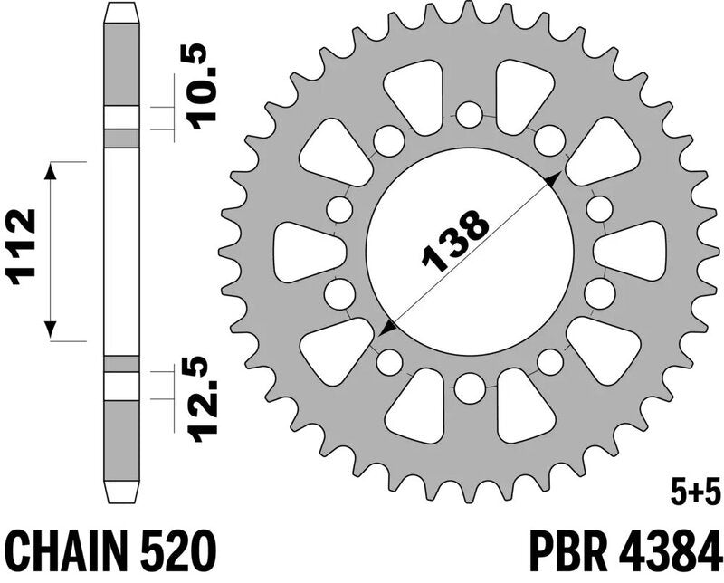 EK kettingkit 520 SRX2 17/43 – 114 schakels, PBR stalen achtertandwiel