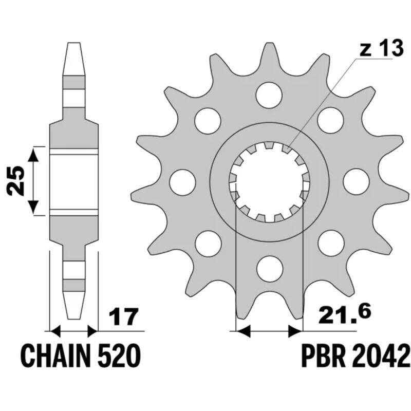 EK kettingkit 520 SRX2 17/43 – 114 schakels, PBR stalen achtertandwiel