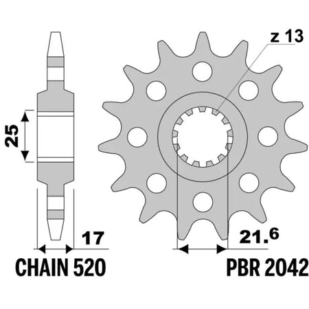 EK kettingkit 520 MVXZ2 17/43 – 114 schakels, PBR stalen achtertandwiel