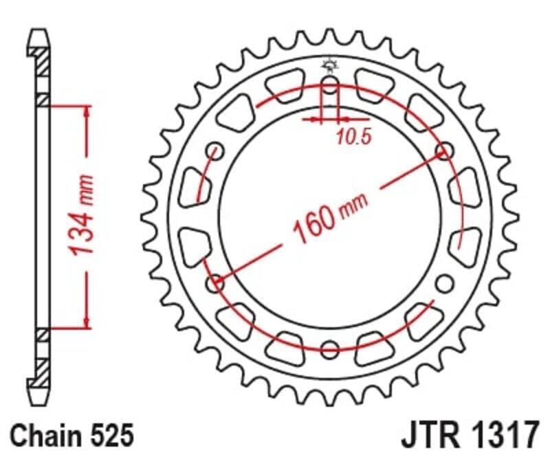 EK kettingkit 525 ZVX3 16/40 – 118 schakels, JT stalen achtertandwiel