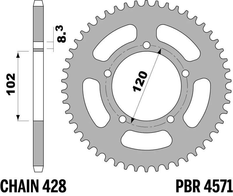 EK kettingkit 428 DEH 12/47 – 124 schakels, PBR stalen achtertandwiel