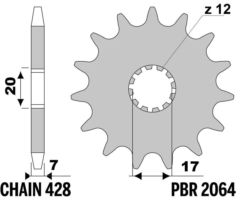 EK kettingkit 428 DEH 12/47 – 124 schakels, PBR stalen achtertandwiel