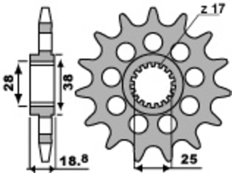 EK kettingkit 525 MVXZ2 16/40 – 108 schakels, PBR stalen achtertandwiel