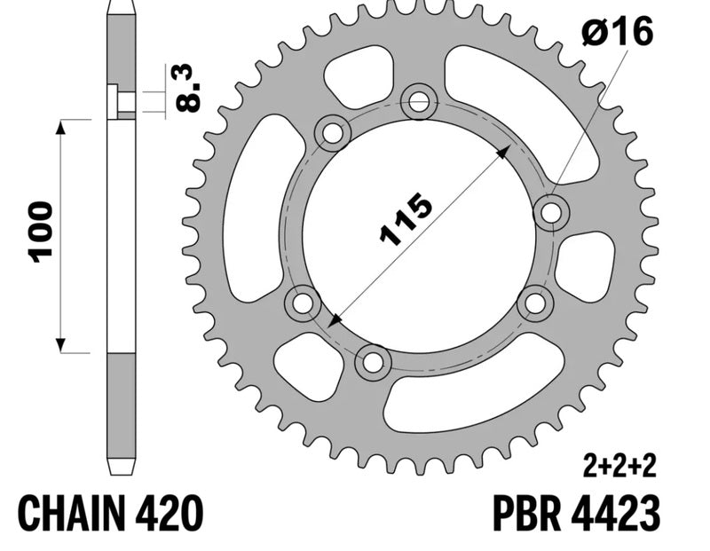 EK kettingkit 420 SR 11/58 – 136 schakels, PBR aluminium achtertandwiel – art. 3070973