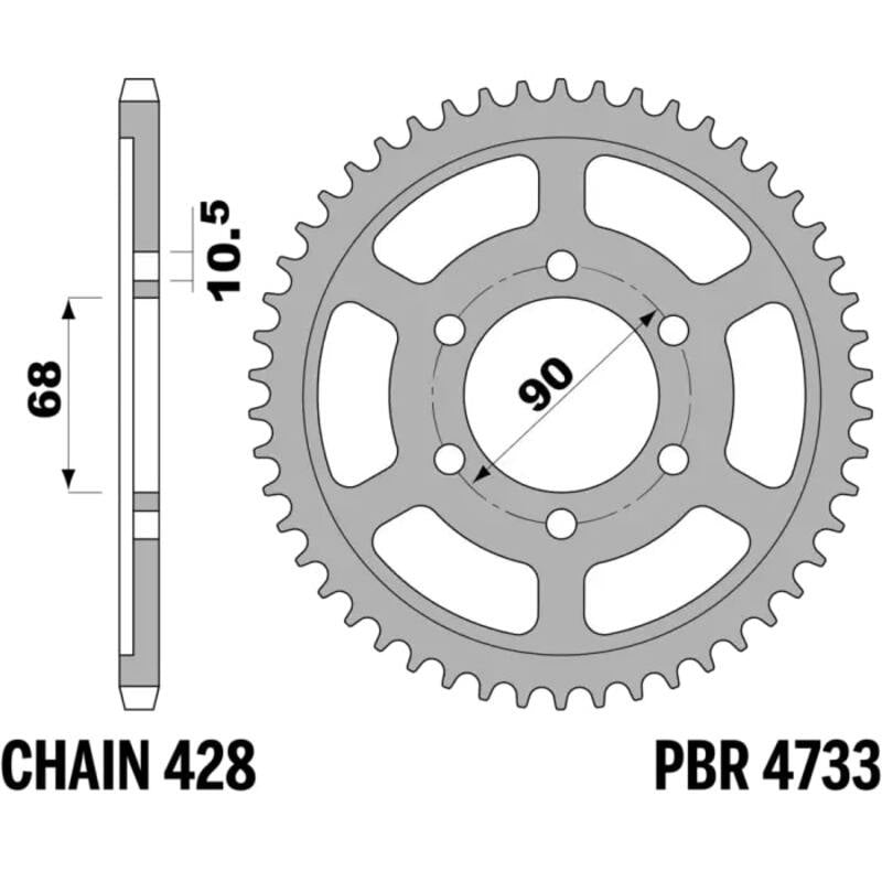 EK kettingkit 428 SR 15/47 – 134 schakels, PBR stalen achtertandwiel
