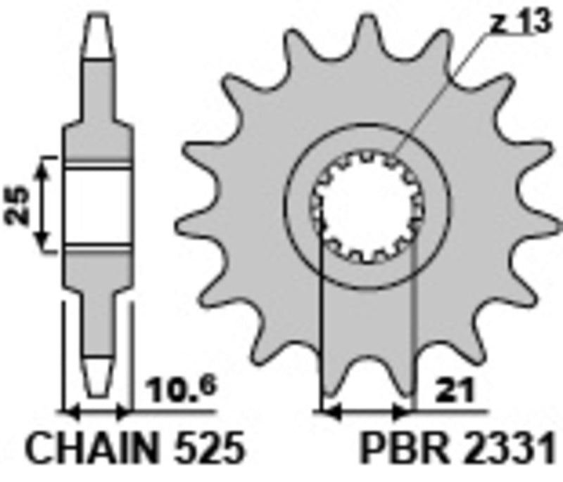 EK kettingkit 525 MVXZ2 14/43 – 110 schakels, PBR stalen achtertandwiel