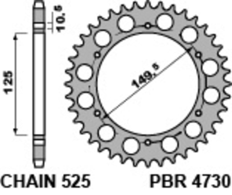 EK kettingkit 525 MVXZ2 14/44 – 110 schakels, PBR stalen achtertandwiel