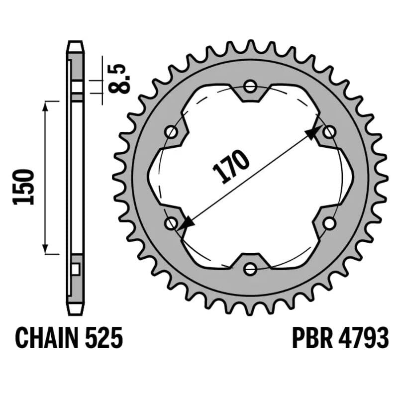 EK kettingkit 525 ZVX3 17/44 – 118 schakels, PBR stalen achtertandwiel – art. 3071027