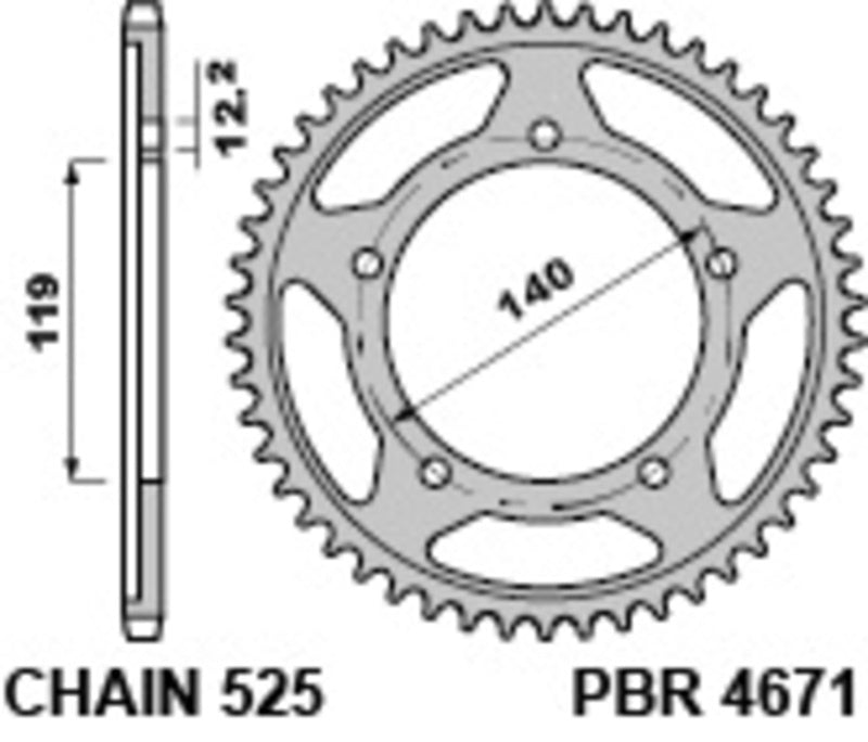 EK kettingkit 525 MVXZ2 17/45 – 120 schakels, PBR stalen achtertandwiel – art. 3071040