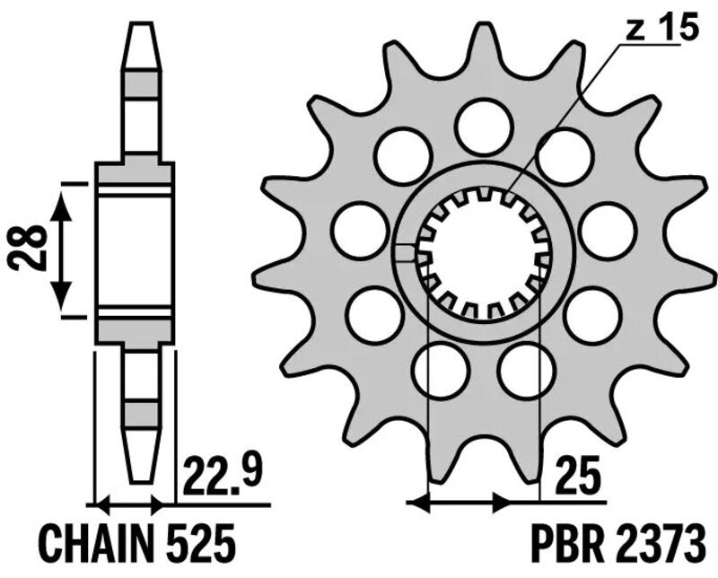 EK kettingkit 525 ZVX3 17/45 – 120 schakels, PBR stalen achtertandwiel – art. 3071065