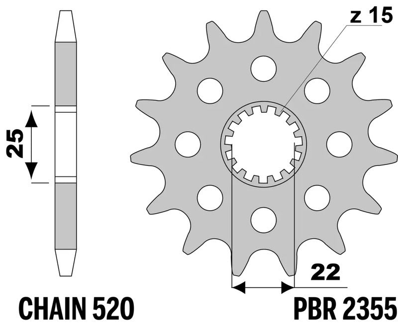 EK kettingkit 520 SRX2 15/40 – 108 schakels, PBR stalen achtertandwiel – art. 3071070