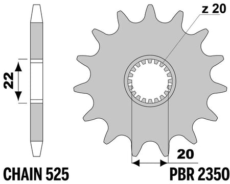 EK kettingkit 525 H 14/46 – 120 schakels, PBR stalen achtertandwiel