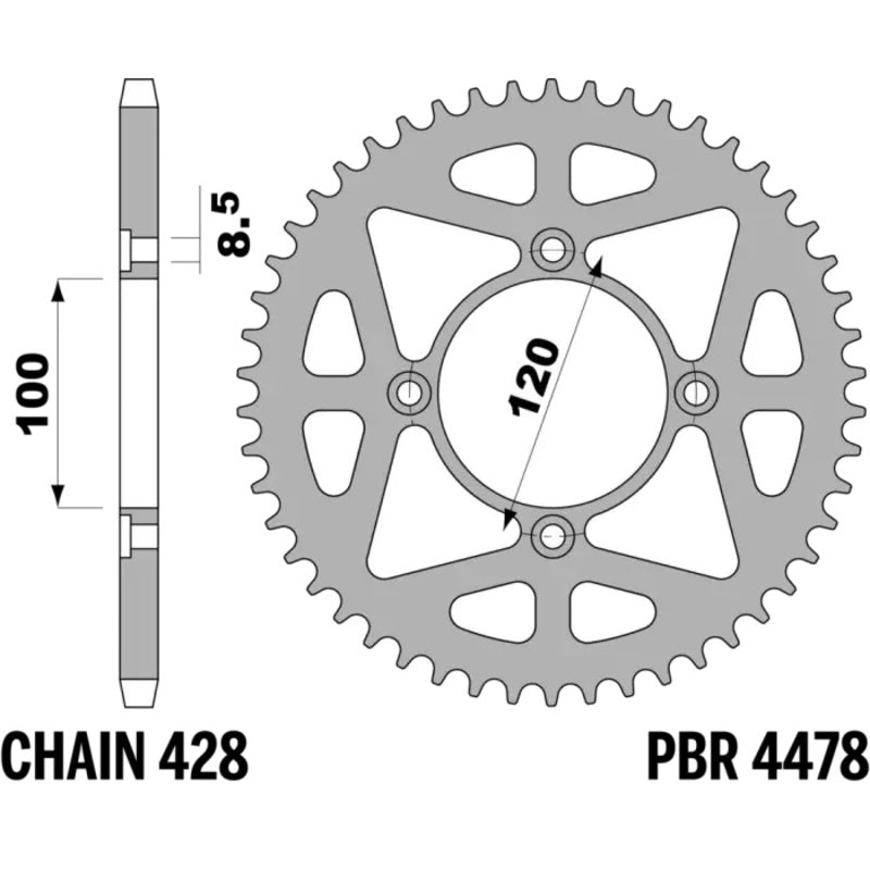 EK kettingkit 428 DEH 12/46 – 132 schakels, PBR aluminium achtertandwiel