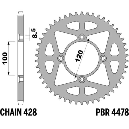 EK kettingkit 428 DEH 12/46 – 132 schakels, PBR aluminium achtertandwiel