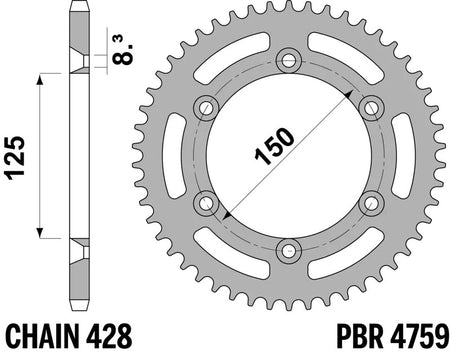 EK kettingkit 428 DEH 14/60 – 146 schakels, PBR aluminium achtertandwiel