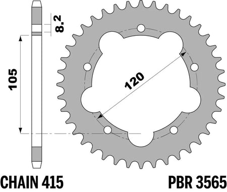 EK kettingkit 415 RR 12/51 – 126 schakels, PBR stalen achtertandwiel