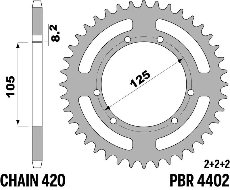 EK kettingkit 420 SR 11/48 – 126 schakels, PBR stalen achtertandwiel – art. 3071201