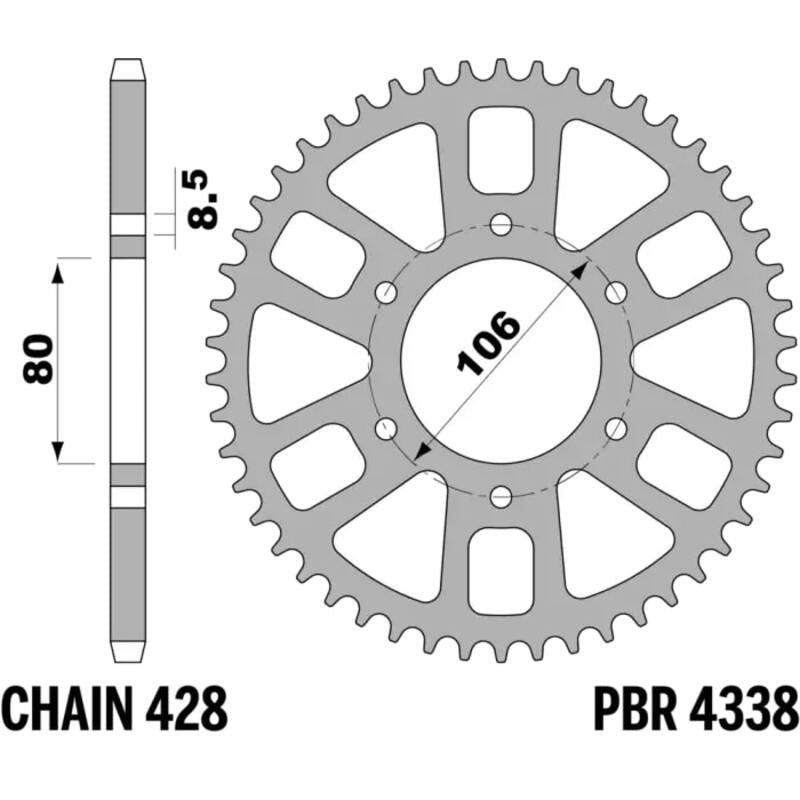 EK kettingkit 428 DEH 12/56 – 132 schakels, PBR aluminium achtertandwiel