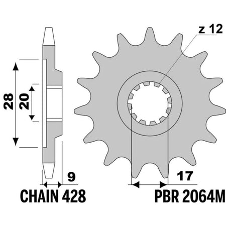 EK kettingkit 428 DEH 14/62 – 140 schakels, PBR aluminium achtertandwiel