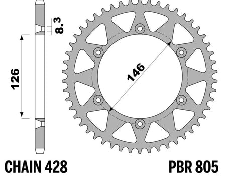 EK kettingkit 428 DEH 14/58 – 140 schakels, PBR aluminium achtertandwiel