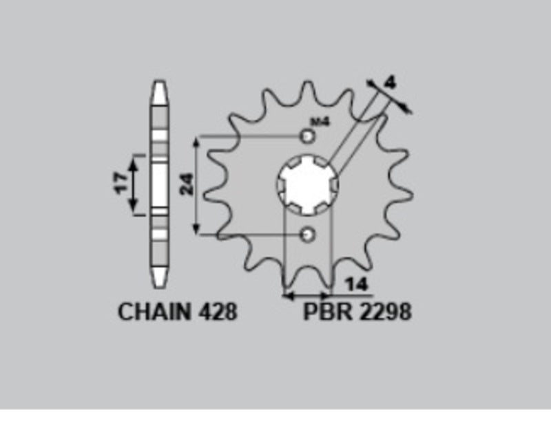 EK kettingkit 428 DEH 14/58 – 140 schakels, PBR aluminium achtertandwiel