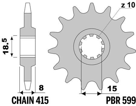 EK kettingkit 415 RR 13/46 – 124 schakels, PBR stalen achtertandwiel