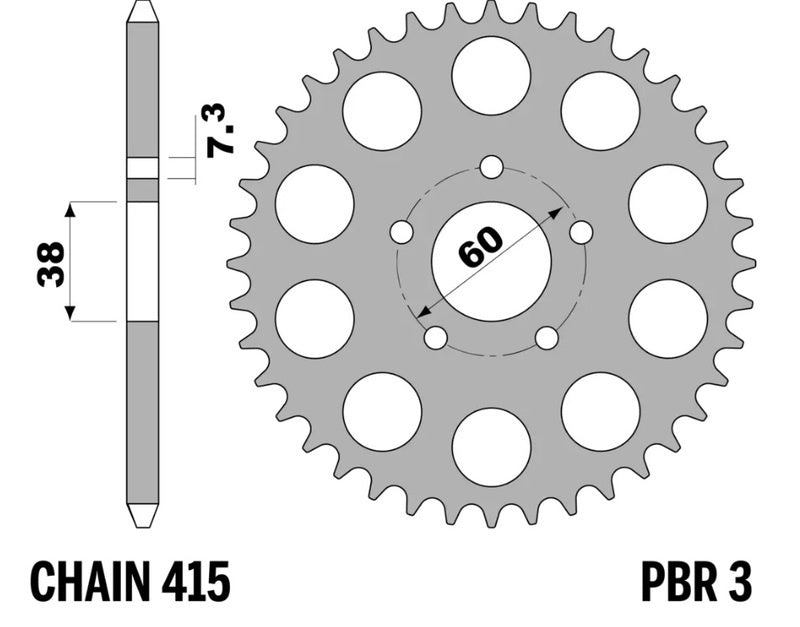 EK kettingkit 415 RR 13/32 – 110 schakels, PBR stalen achtertandwiel