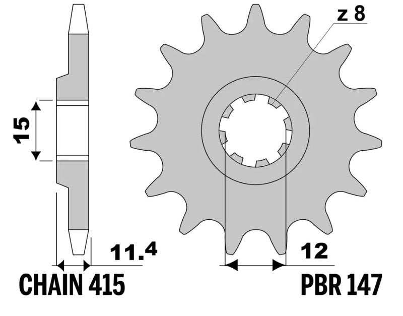 EK kettingkit 415 RR 13/32 – 110 schakels, PBR stalen achtertandwiel