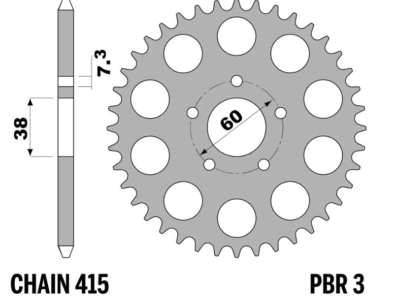EK kettingkit 415 RR 13/34 – 110 schakels, PBR stalen achtertandwiel