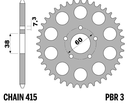 EK kettingkit 415 RR 13/34 – 110 schakels, PBR stalen achtertandwiel